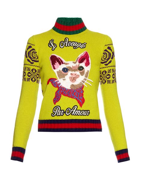 gucci cat embroidered sweater